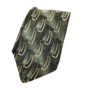 Men's Puritan Green Gold Patterned Tie Silk 58" Necktie